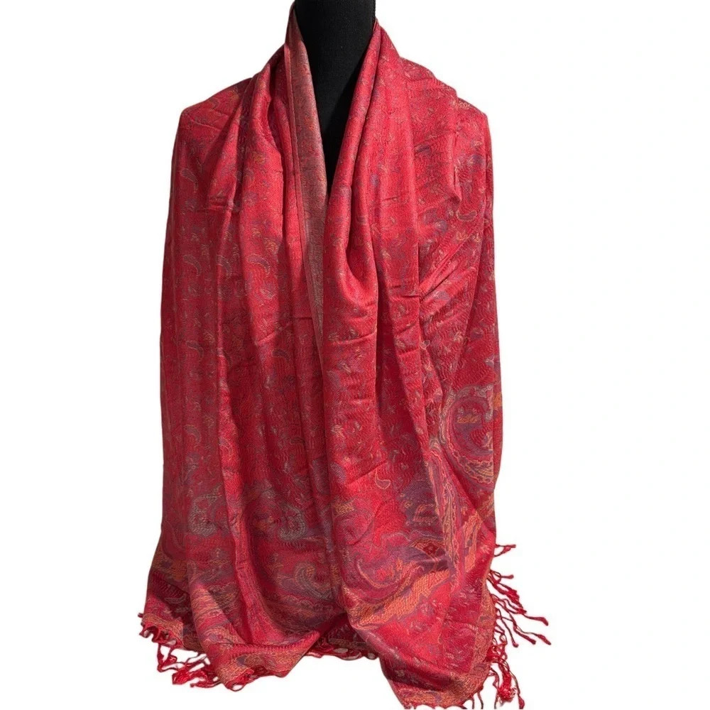 Elegant Shawl in Crimson Red- Versatile Wrap, Stole, Scarf, Veil, Soft & Cozy